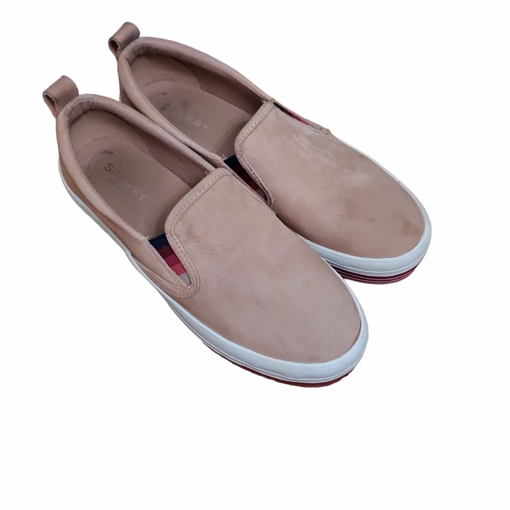Blush Pink Leather Slip On Sneakers 8.5